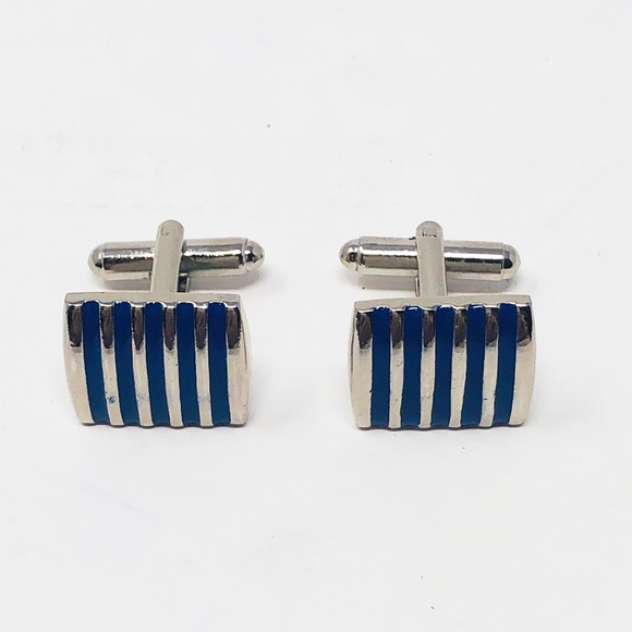 EUC BLUE & SILVER STRIPED CUFF LINKS - Picture 4 of 4